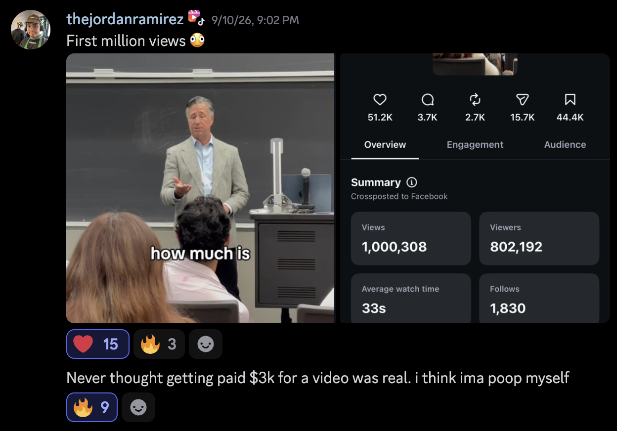 Original community post by thejordanramirez: First million views